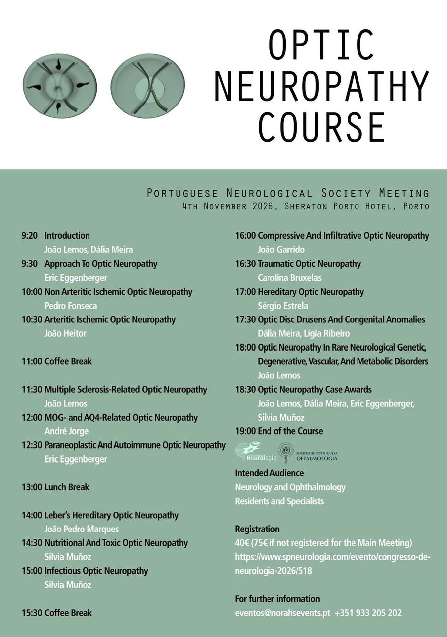 Cartaz do Optic Neuropathy Course, 4 de novembro de 2026, Sheraton Porto Hotel, Porto