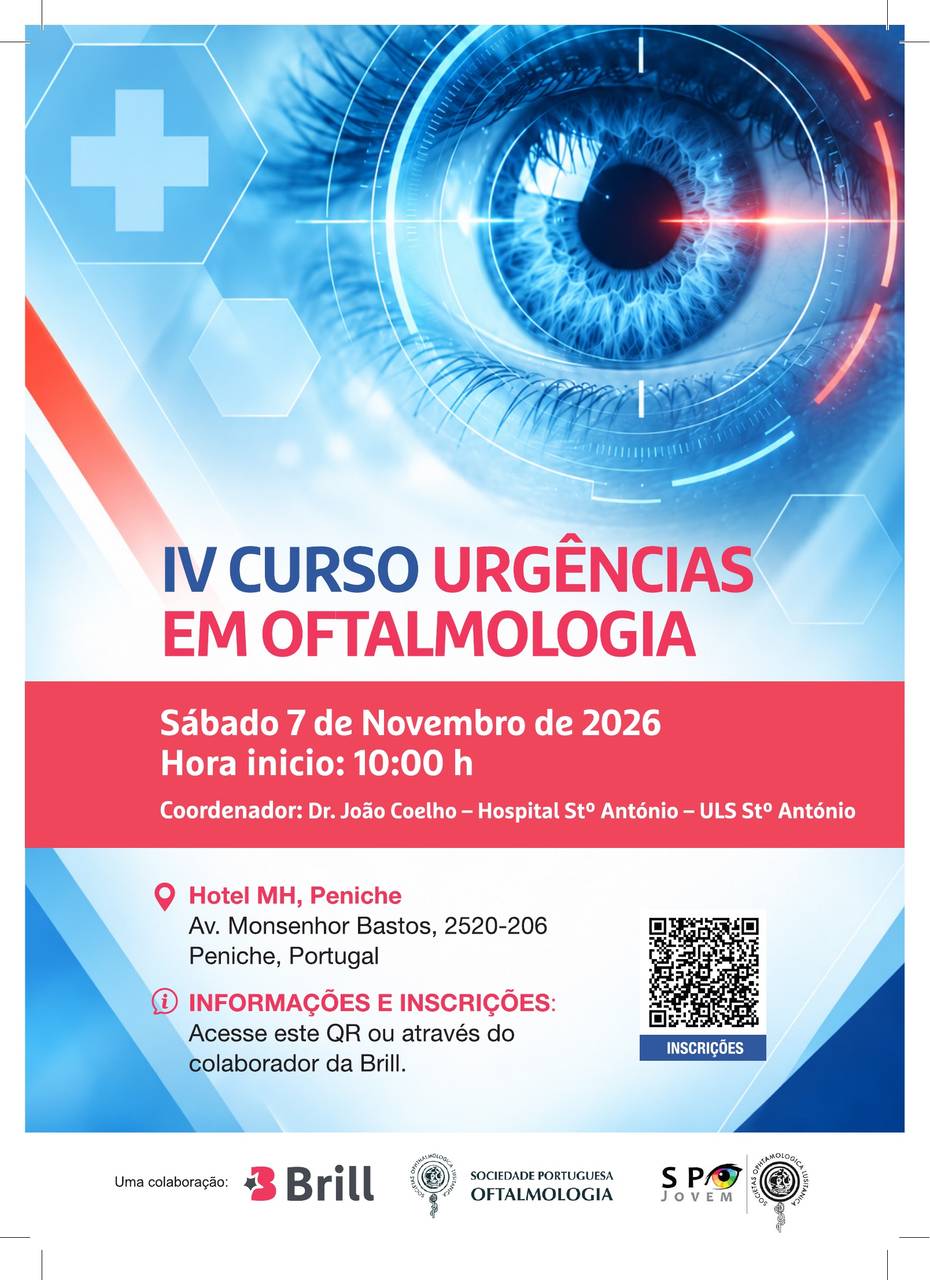 Cartaz do IV Curso de Urgências em Oftalmologia, sábado 7 de novembro de 2026, às 10:00, no Hotel MH Peniche