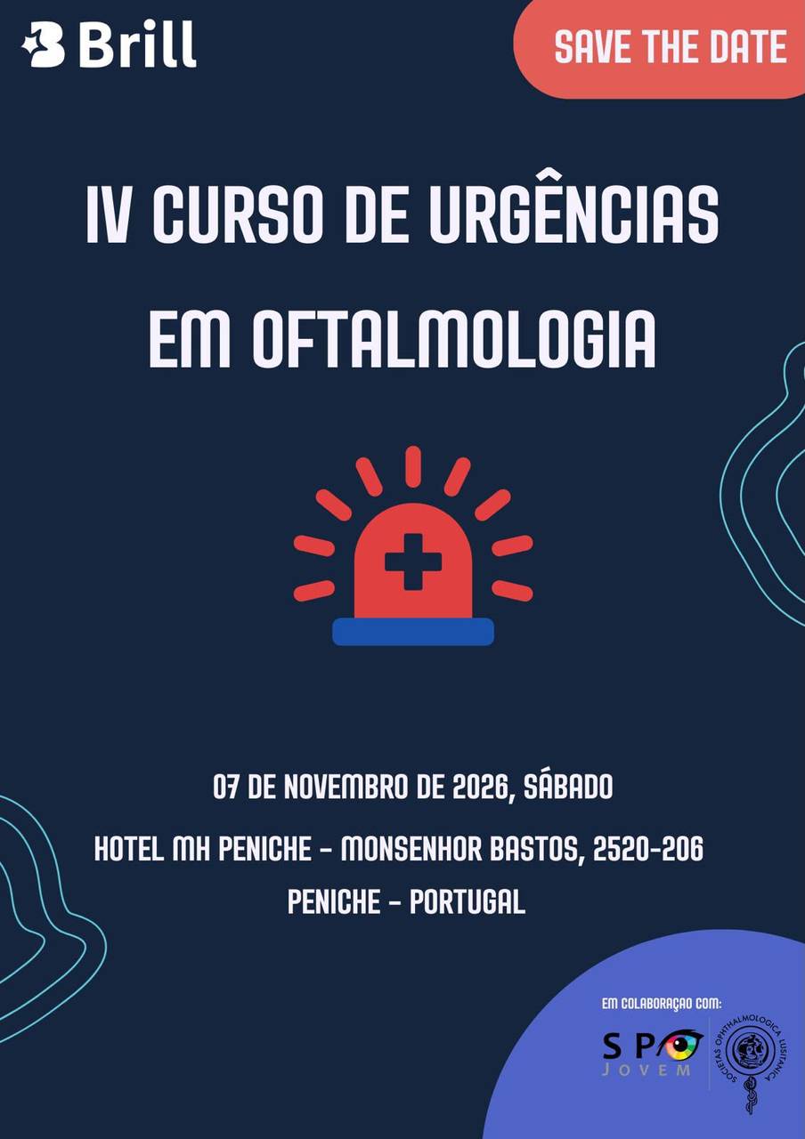 Cartaz Save the Date do IV Curso de Urgências em Oftalmologia, a 7 de novembro de 2026, no Hotel MH Peniche