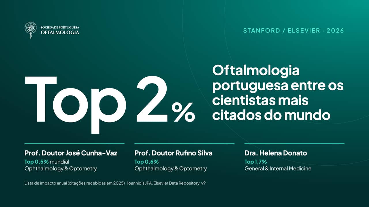 Top 2%: oftalmologia portuguesa entre os cientistas mais citados do mundo. José Cunha-Vaz, top 0,5%, e Rufino Silva, top 0,6%, em Ophthalmology & Optometry; Helena Donato, top 1,7%, em General & Internal Medicine