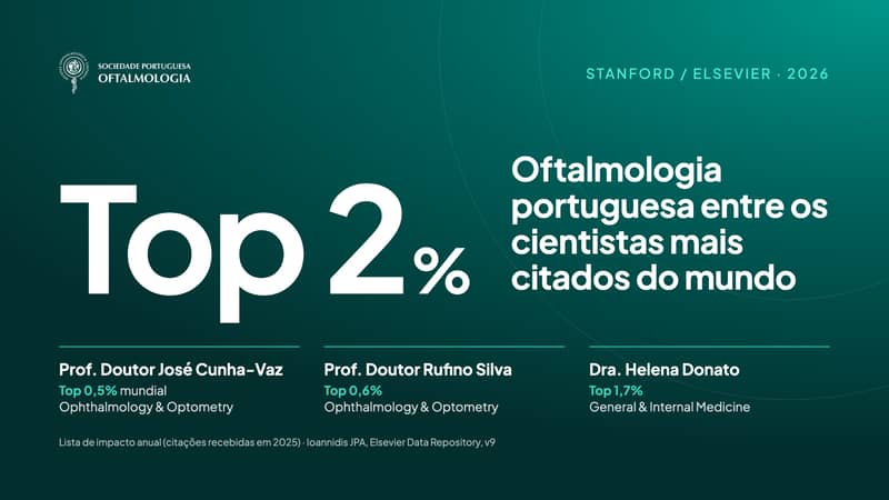 Top 2%: oftalmologia portuguesa entre os cientistas mais citados do mundo. José Cunha-Vaz, top 0,5%, e Rufino Silva, top 0,6%, em Ophthalmology & Optometry; Helena Donato, top 1,7%, em General & Internal Medicine