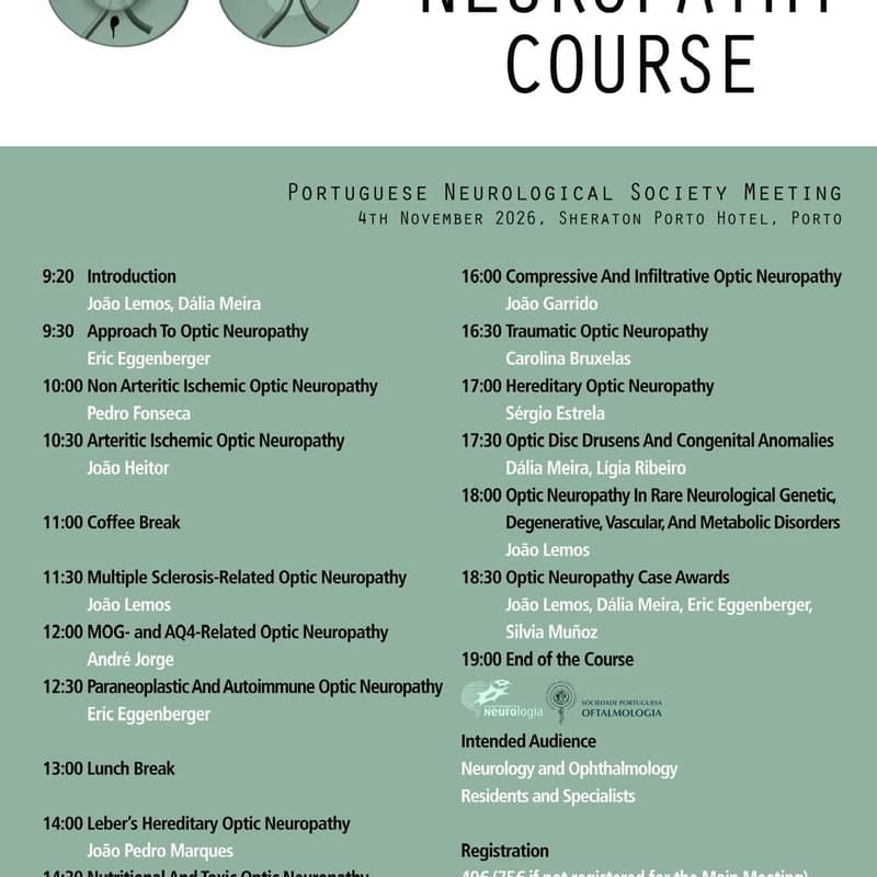 Cartaz do Optic Neuropathy Course, 4 de novembro de 2026, Sheraton Porto Hotel, Porto