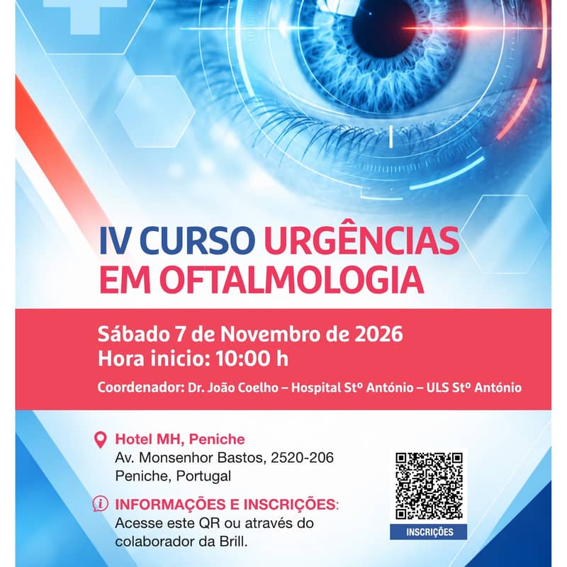 Cartaz do IV Curso de Urgências em Oftalmologia, sábado 7 de novembro de 2026, às 10:00, no Hotel MH Peniche